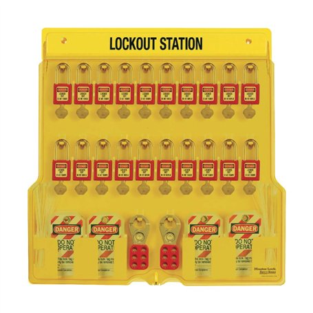 MASTER LOCK Station de Consignation [20 Cadenas] [4 Crochets] [48 Étiquettes] - Sécurité