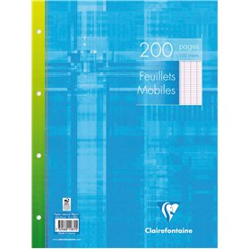 Clairefontaine 11831C Un Paquet de Feuillets Mobiles Perforés sous Film - 24x32 cm - 200 Pages Grands Carreaux - Papier Blanc 90