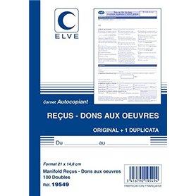 ELVE MANIFOLD "CARNETS DE RECUS-DONS AUX OEUVRES"210X148 100/2