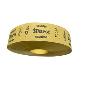 TAMLED Rouleau de tickets en forme de saucisse jaune trilingue - 1 rouleau avec 1000 démolitions perforées numérotées en continu