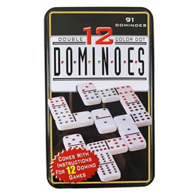 Domino Couleur Double 12 en Boîte en métal 91 Pièce avec Colorés à pois
