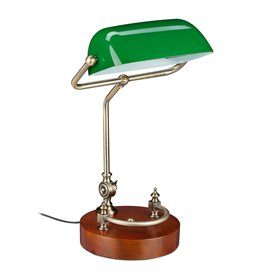 Relaxdays Lampe de banquier bureau table abat-jour vert en verre ampoule à douille E-27 notaire bibliothèque