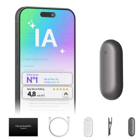 Plaud NotePin Enregistreur Vocal IA, Contrôle par Application, Prise de Notes IA, Transcription & résumé IA, Compatible avec 112