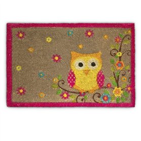 Relaxdays Paillasson Fibres de Coco Tapis Hibou 60 x 40 cm antidérapant Caoutchouc PVC