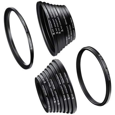 K&F Concept 18pcs Stepping Ring Adaptateur Filtre Bague d'adaptation Anneaux de lentille -9pcs Kit de Step Up Anneau et 9pcs Kit