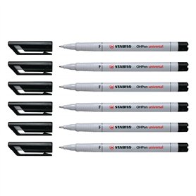 STABILO Lot de 6 Feutres pour Transaprent OHPen encre soluble Pte fine noir