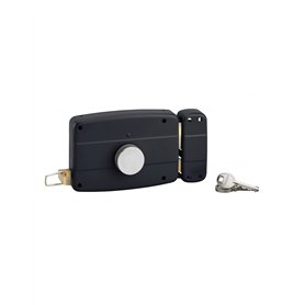 THIRARD - Serrure en Applique à Bouton pour Porte de Garage à Battant - Droite - 140 x 90 mm - Axe 70 mm - Noir - 3 Clés - Coffr