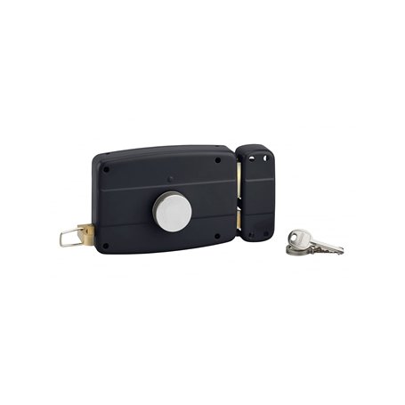 THIRARD - Serrure en Applique à Bouton pour Porte de Garage à Battant - Droite - 140 x 90 mm - Axe 70 mm - Noir - 3 Clés - Coffr