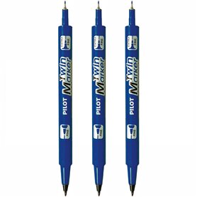 PILOT Lot de 3 Marqueurs TWIN MARKER indélibile bleue 2 pointes ogives:fine et moyenne