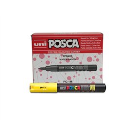 Uni-Ball Posca Marqueur Pointe Extra Fine - Jaune (Lot de 12)