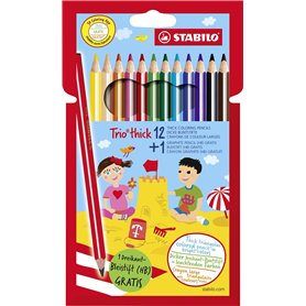 STABILO Crayons de couleur triangulaires épais - 12 + 1 promo