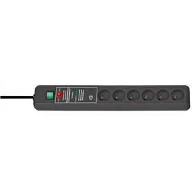 Brennenstuhl 1159541376 Secure-Tec Bloc de 6 Prises avec parasurtenseur 15000 A signal sonore Noir