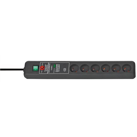 Brennenstuhl 1159541376 Secure-Tec Bloc de 6 Prises avec parasurtenseur 15000 A signal sonore Noir