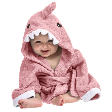 Serviette à Capuche Bébé Lexikind : Peignoir De Bain En Tissu Éponge Pour Garçon Et Fille (Requin Rose)