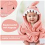Serviette à Capuche Bébé Lexikind : Peignoir De Bain En Tissu Éponge Pour Garçon Et Fille (Requin Rose)