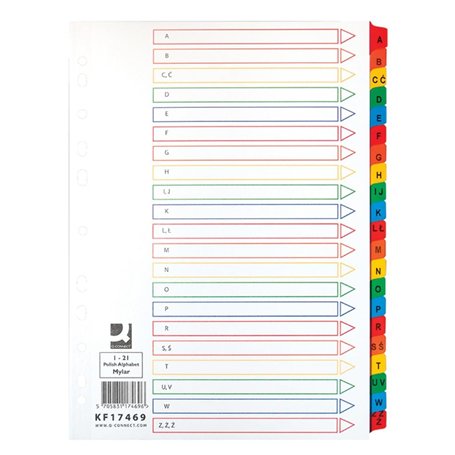 Intercalaires Q-CONNECT Mylar Carton A4 225x297mm A-Z 21 Feuilles Index Laminé Couleurs Assorties / / Type-A4 / Type-Index Lamin
