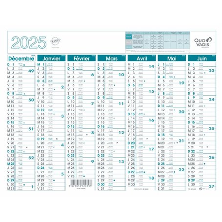 Quo Vadis - Calendrier mural - 2026 - Français - Classic - 14 mois de décembre à janvier - 27x21 cm - Papier Clairefontaine blan
