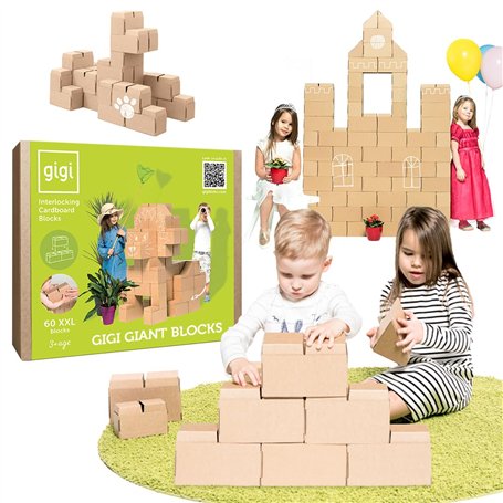 GIGI BLOKS Taille XXL 60 Briques Geantes en Carton Empilables & Emboîtables | Gros Bloc de Construction Enfant Robustes