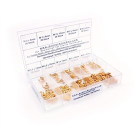 Boîte d'assortiment avec Lot de 200 petits Senk Vis après DIN 963 en laiton (M2 Tête fraisée M2