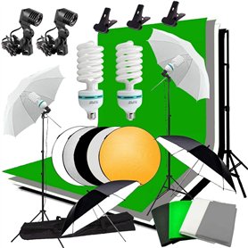 Kit Studio Photo et éclairage, Abeatstudio 2m x 3m Système de Support de Toile de Fond, 2X 135W Ampoule Parapluie Softbox éclair Kit Studio Photo et éclairage