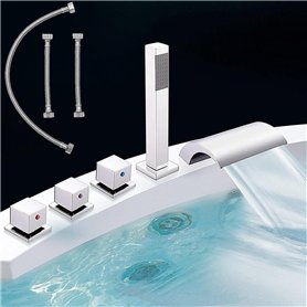 Melko Robinet de baignoire chromé à 5 trous avec bec cascade et douchette à main