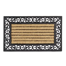 Relaxdays Paillasson fibres de coco tapis de sol rectangle résistant rayé fleur 75x45 cm antidérapant