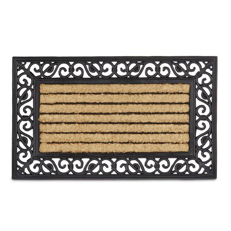 Relaxdays Paillasson fibres de coco tapis de sol rectangle résistant rayé fleur 75x45 cm antidérapant