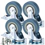 Lot de 4 roulettes pivotantes résistantes en caoutchouc avec frein 50 mm 200 kg + ajusteur gratuit