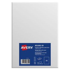 Avery A3L001-10 Pack de 10 Etiquettes d'affichage Amovible A3 420 x 297 mm Blanc