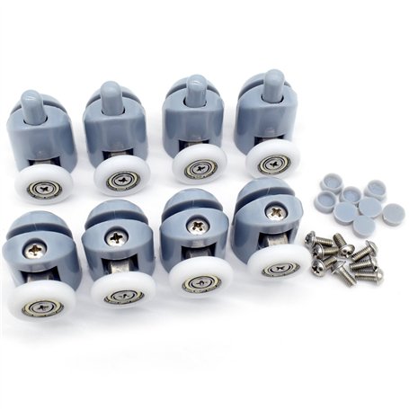 4 poulies supérieures et 4 poulies inférieures - Roues pour porte de salle de bain coulissante en verre - Roulements de remplace