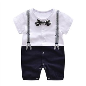 Ding-dong Baby Boy Summer Cotton Gentleman Bowtie Romper(Navy
