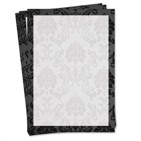 Set de papier à lettres ornements I 50 feuilles papier à motif en DIN A4 I noir blanc I cadre I élégant pour mariage anniversair