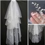 LianShi voile de mariée nuptiale multi-niveaux décorée de paillettes et perles 70CM (Blanc beige)