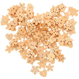 100pièces Lot De Boutons Bois Naturel Pour Noël Embellissements Artisanaux Pour Scrapbooking Et Décoration Créative