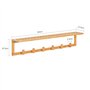 SoBuy FHK06-N Étagère Porte-Serviette Porte-Manteau Mural Penderie Patère Murale en Bambou avec Étagère et 6 Crochets - L90 x P1