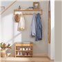SoBuy FHK06-N Étagère Porte-Serviette Porte-Manteau Mural Penderie Patère Murale en Bambou avec Étagère et 6 Crochets - L90 x P1