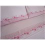 drap plat 240 x 280 cm. Drap housse 180 x 200 cm. 2 taies d’oreiller : 52 x 82 cm