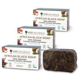 PraNaturals Savon Noir Africain Bio 100% Biologique 3x 200g