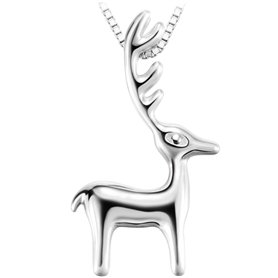 Pendentif Collier pour Femmes Fille Dame Adolescent Bijoux en Argent Sterling 3D Rennes Cerf Meilleur Cadeau pour Vous et Ami