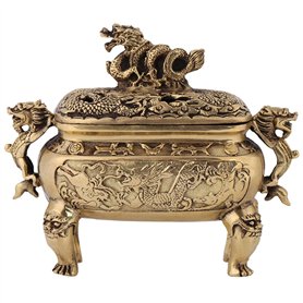 Walfront Brûleur d'encens en cuivre bronze antique avec couvercle Décoration de la maison