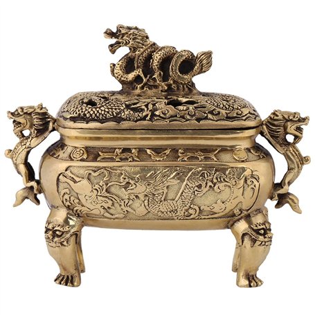 Walfront Brûleur d'encens en cuivre bronze antique avec couvercle Décoration de la maison