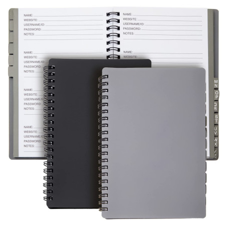 Juvale Lot de 2 carnets d'adresse Internet et mots de passe avec onglets - reliure à spirales - 15