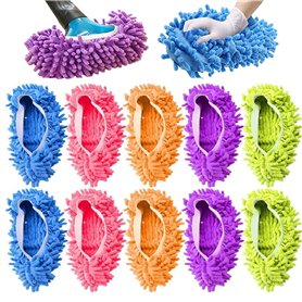 Lot de 5 paires de chaussons jetables en microfibre pour nettoyer le sol des invités - Pour homme et femme - Pour salle de bain