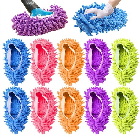 Lot de 5 paires de chaussons jetables en microfibre pour nettoyer le sol des invités - Pour homme et femme - Pour salle de bain