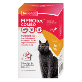 Beaphar – FIPROTEC Combo au Fipronil et (S)-Méthoprène dosés à 50 mg/60 MG – Solution Spot-on pour Chats et furets (>1kg) – Agit