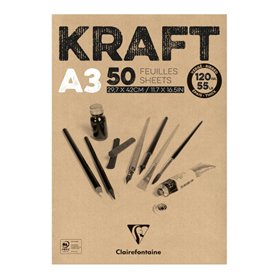 Clairefontaine 975816C Bloc Encollé Papier Kraft - 50 Feuilles Papier Kraft Vergé Brun A3 29