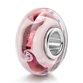 MATERIA by Matthias Wagner Perle en verre pailletée vieux rose blanc – Breloque tourbillon pour bracelet en argent 358