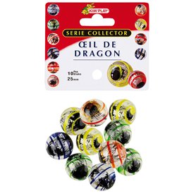10 Calots Œil De Dragon Billes en Verre 25 mm