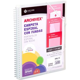 Classeur à spirale kangourou 20 pochettes en polypropylène DIN A4 + enveloppe + élastique de fermeture transparente