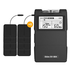 iStim EV-804 Électrostimulateur TENS EMS 2 Canaux – Stimulateur Musculaire Portable avec 8 Électrodes Réutilisables